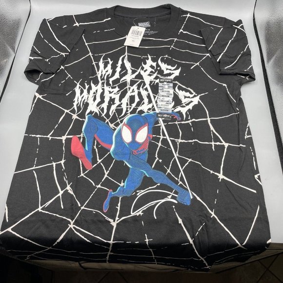 Marvel Spider-Man: Across The Spider-Verse Miles Morales Web T-Shirt MEDIUM New - Picture 1 of 7